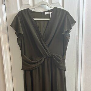 BNWT Jasambac OLIVE Green A-Line Faux Wrap Dress Women's Size XL